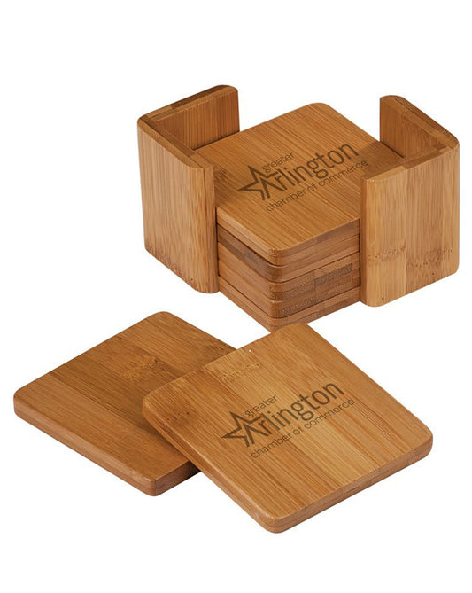 Bamboo Square 6-Coaster Set w/ Holder