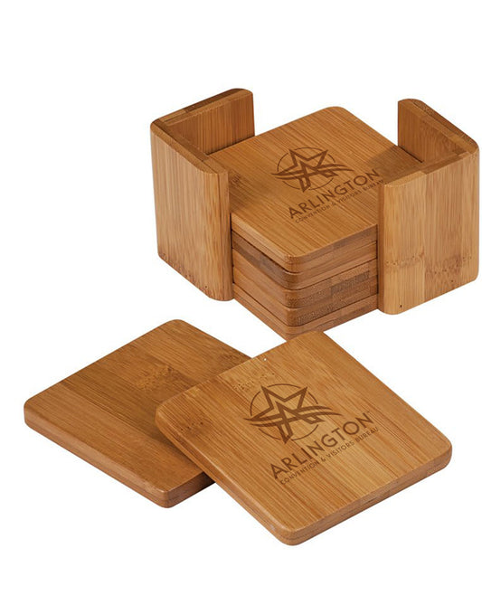 Bamboo Square 6-Coaster Set w/ Holder