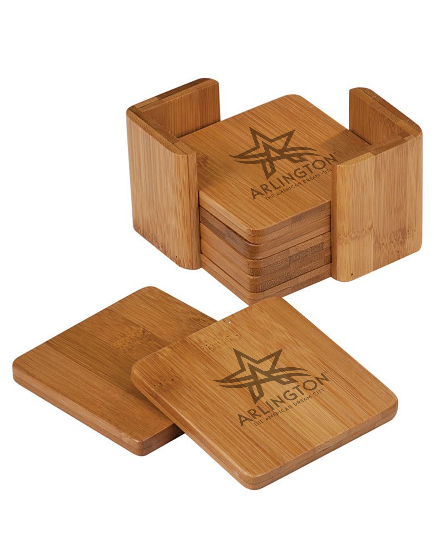 Bamboo Square 6-Coaster Set w/ Holder