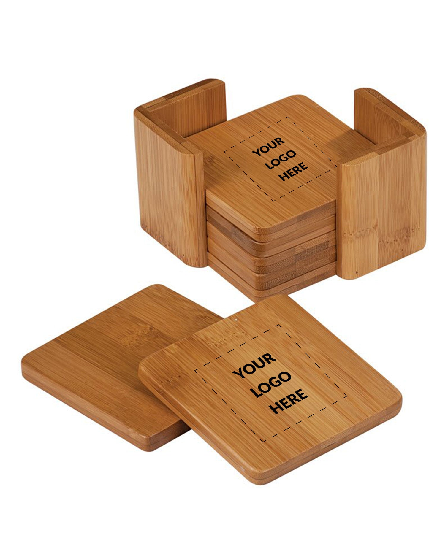 Bamboo Square 6-Coaster Set w/ Holder